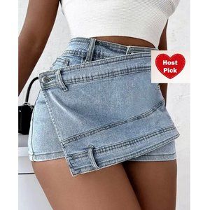 Blue Denim Skort Asymmetric High Rise Skirt Shorts combo 5 Pockets School Casual